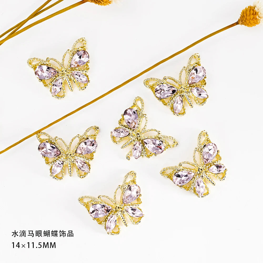 Pink Butterfly Zircon Nail Charms 10pc
