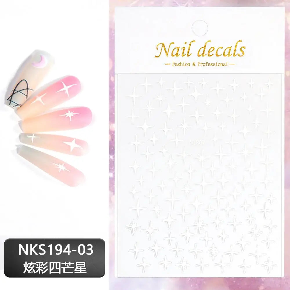 3D Laser Silver/Rose Gold Hollow Cross Star Nail Art Stickers Design Self-Adhesive Hollow Cross Star Nail/Body Art Decor Sticker