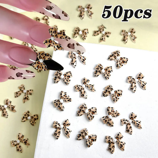 Leopard Print Bow Nail Charms 50pc