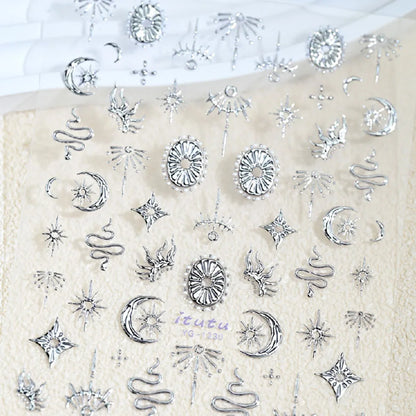 Gold Silver Snake Stars Nail Stickers for Nail Decoation Decals 5D Self-Adhesive Bronzing Stars Moon Totem DIY Supplies 2030