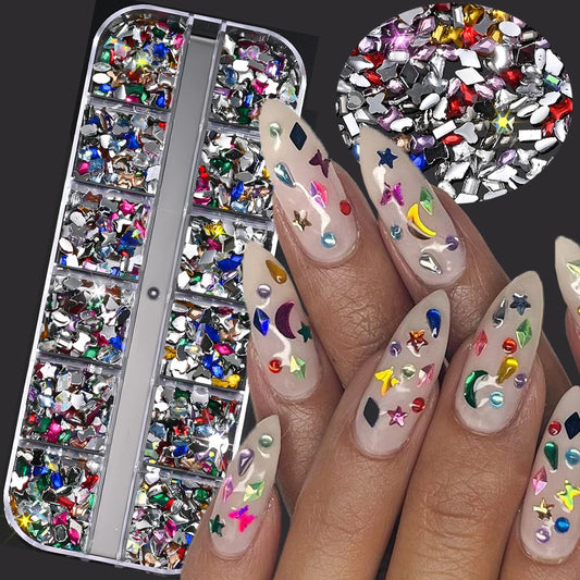 Mixed 3D Mini Nail Rhinestone Gems 12 Grid