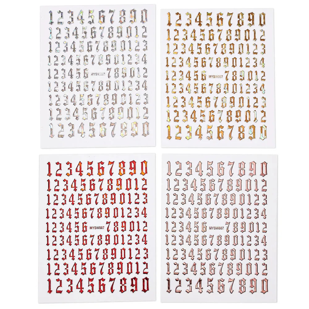 1 Sheet Arab Numbers Nail Art Sticker 3D Laser Self-Adhesive Manicure Decals Tips 8*10cm DIY Arabic Numerals Nail Decoration Par
