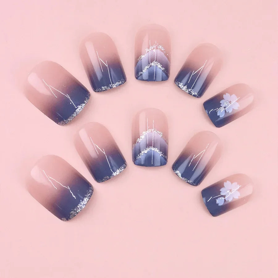 Pink Glitter Flower Press-On Nails