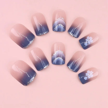 Pink Glitter Flower Press-On Nails
