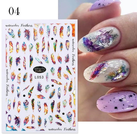 3D Holographic Gold Feather Leaf Nail Stickers