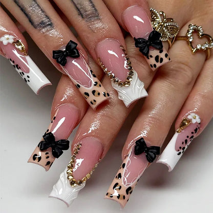 Leopard Cherry Rhinestone Press-On Nails