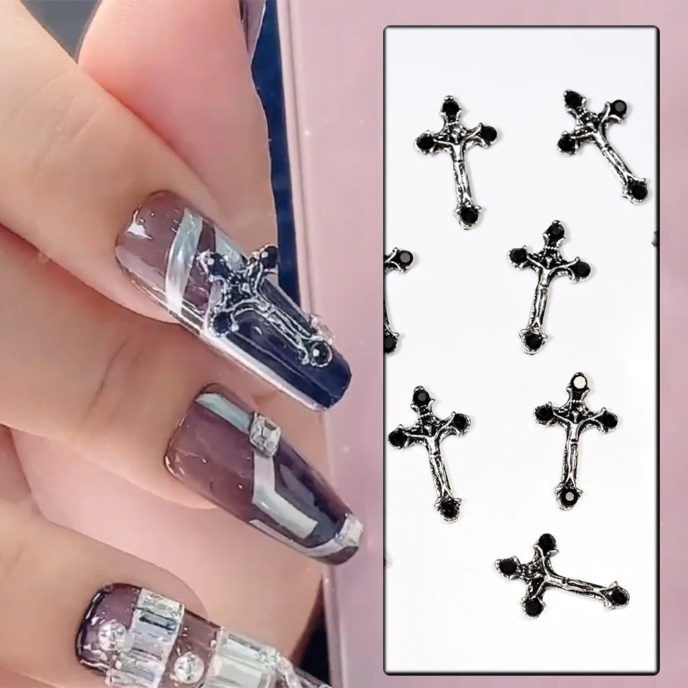 10Pcs Punk Cross With Rhinestones Nails Decoration Luxury Retro Gothic Designer Nail Charms Classic Cross nail parts Manicure*