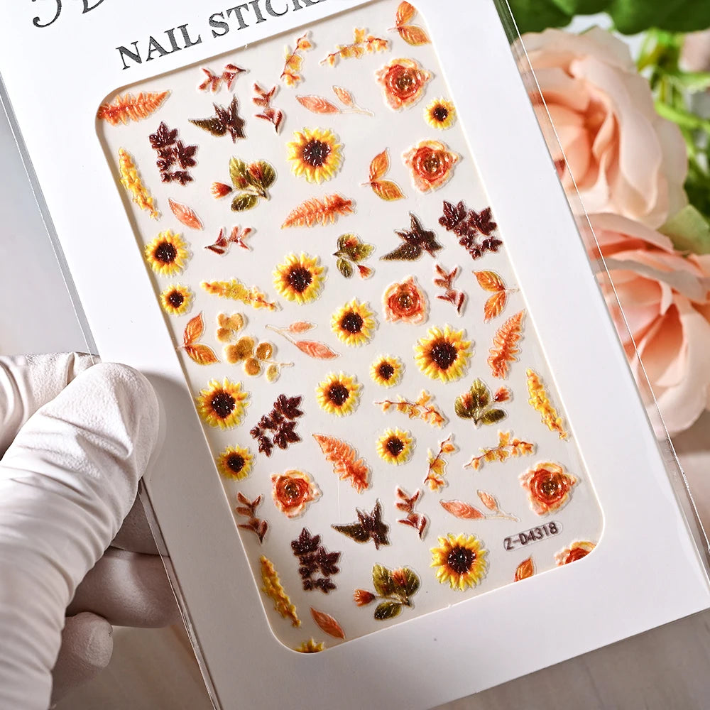 5D Sea Nail Art Stickers Embossed Self-Adhesive Ocean Beach Style Nail Slider Kawaii Starfish/Shell/Coral Reef Decor Nail Decals