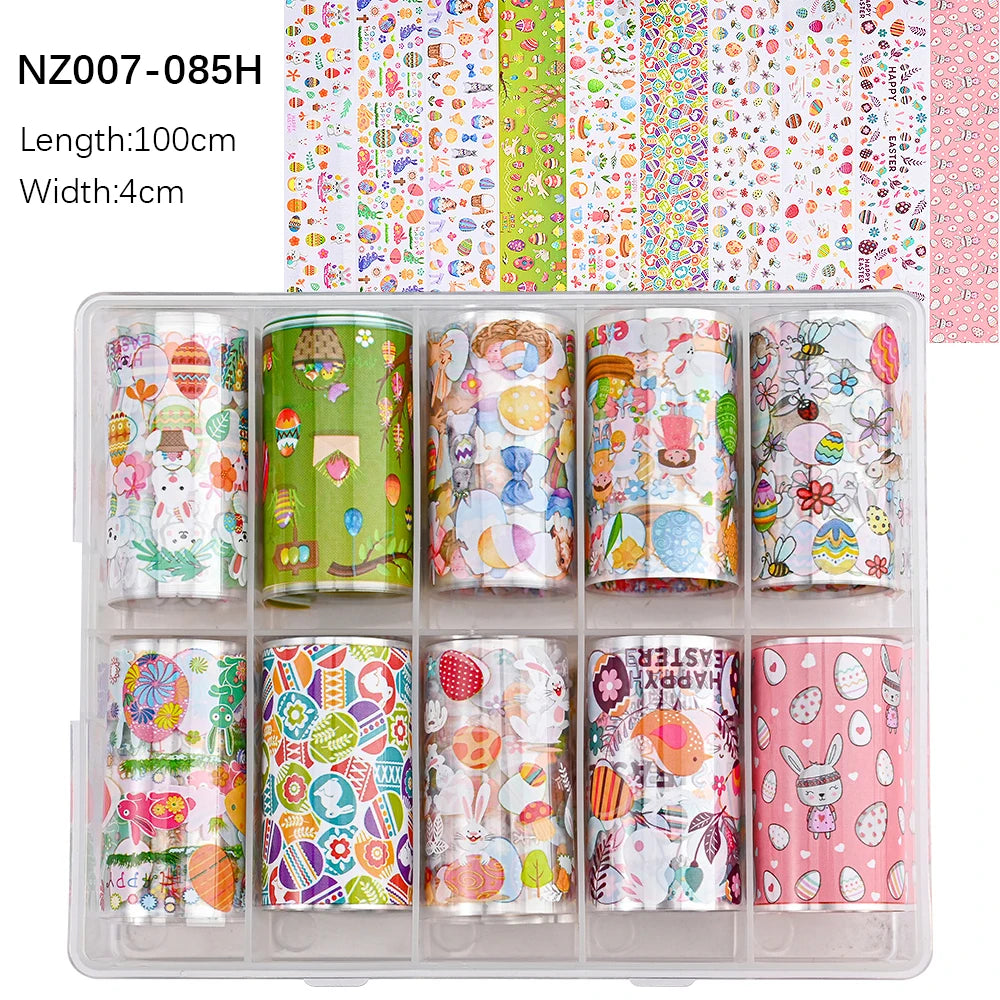 10Roll/Box Rose Flowers Designs Transfer Foil Sky Decals Transfer Foil Nails Sliders Holographic Flower Stickers Manicure Decor*