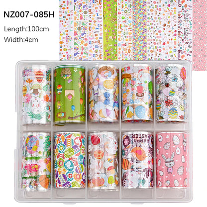 10Roll/Box Rose Flowers Designs Transfer Foil Sky Decals Transfer Foil Nails Sliders Holographic Flower Stickers Manicure Decor*