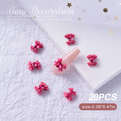 30/20/10PC Pink Ribbon Resin Bow Parts Nail Charms Mix-Style Bow Rhinestone Jewelry 8-12mm Y2K Accessory for DIY Manicure Decora