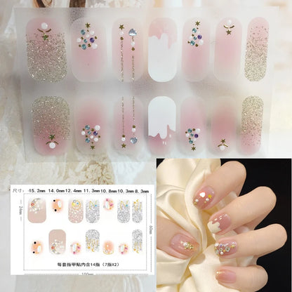 59 Style of Nail Stickers 1Sheet Rhinestones Fashion Nail Wraps Self Adhesive Manicure Decoracion DIY Full Cover Nail Sticker#5-
