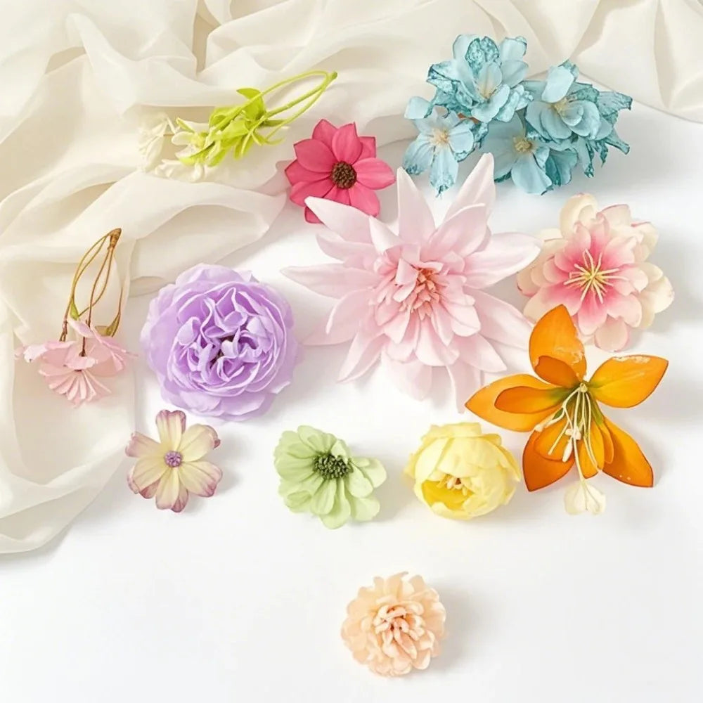 20/52Pcs Random Mix Artificial Flowers Silk Fake Flowers for Home Room Decor DIY Craft Gifts Accessories Bride Wedding Decor