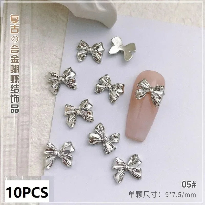 New 10pcs Butterfly Parts Ribbon Parts Ribbon Decorations Nail Figures Bows Nail Charms Bow Nail Accessories SZZS09