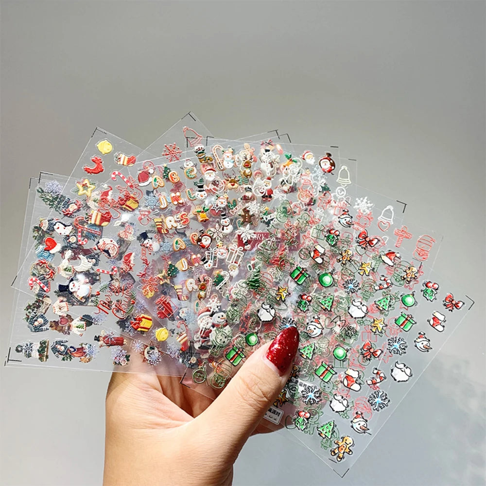 (30Pcs)Merry Christma Nail Sticker 3D Sliders Deer Santa Claus Decals New Year Nails Decor Stickers For DIY Manicure Accessories