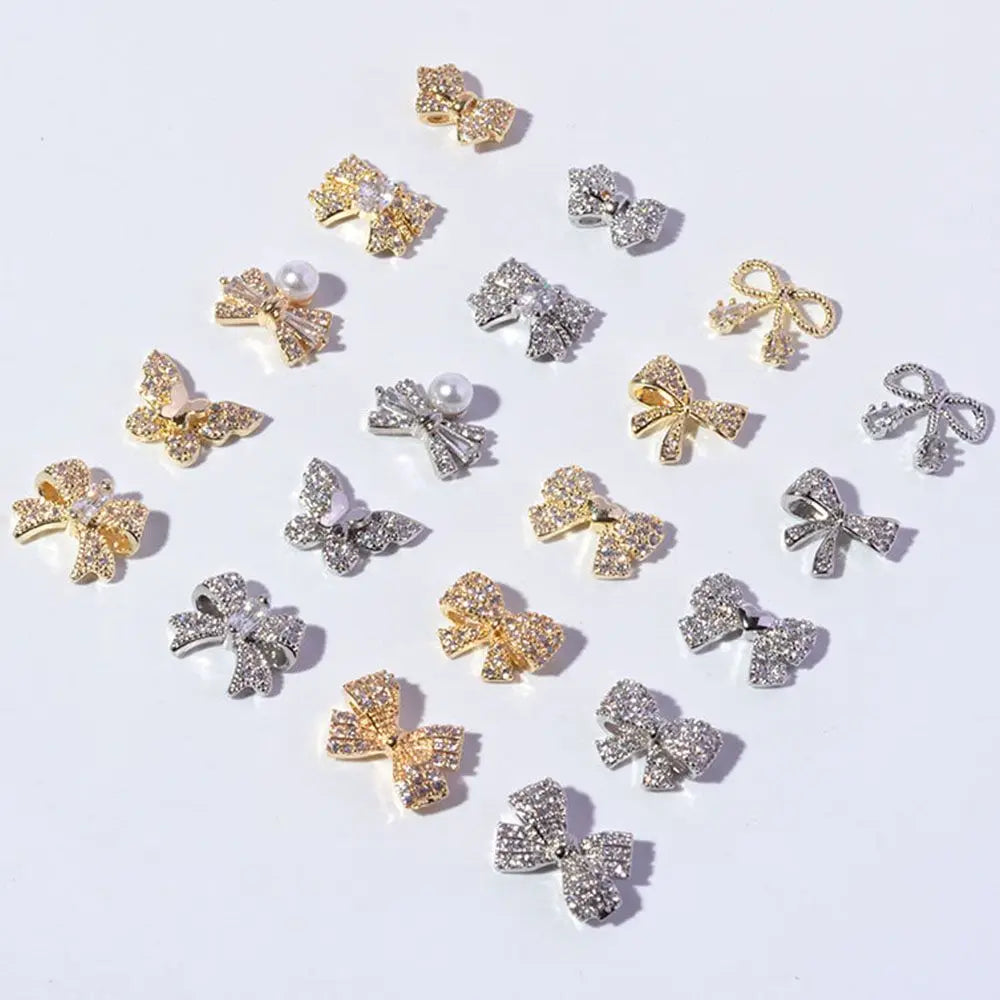 Crystal Bow Butterfly Pearl Nail Charms