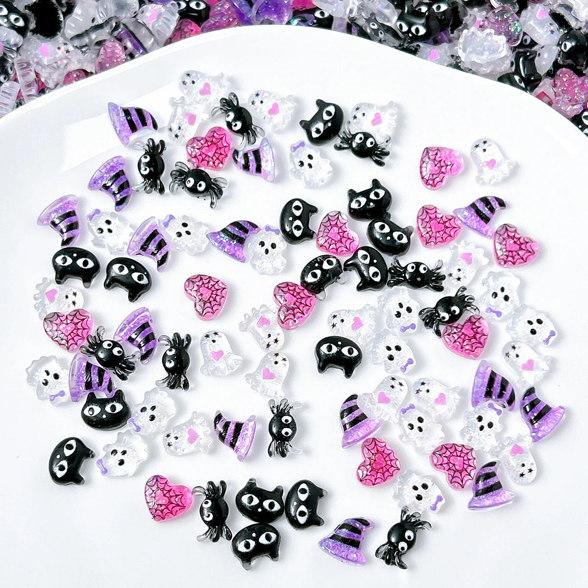 Cartoon Spider Cat Ghost Nail Charms 30pc