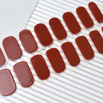 16Tips Semi-cured Gel Nail Stickers Red/Wine Red Nails Gel slider UV lamp Cured Extended Nails DIY Women Nails Decal Decor Gifts
