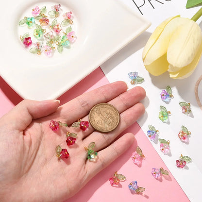 Glass Flower Pendant Charms for Jewelry 30pc