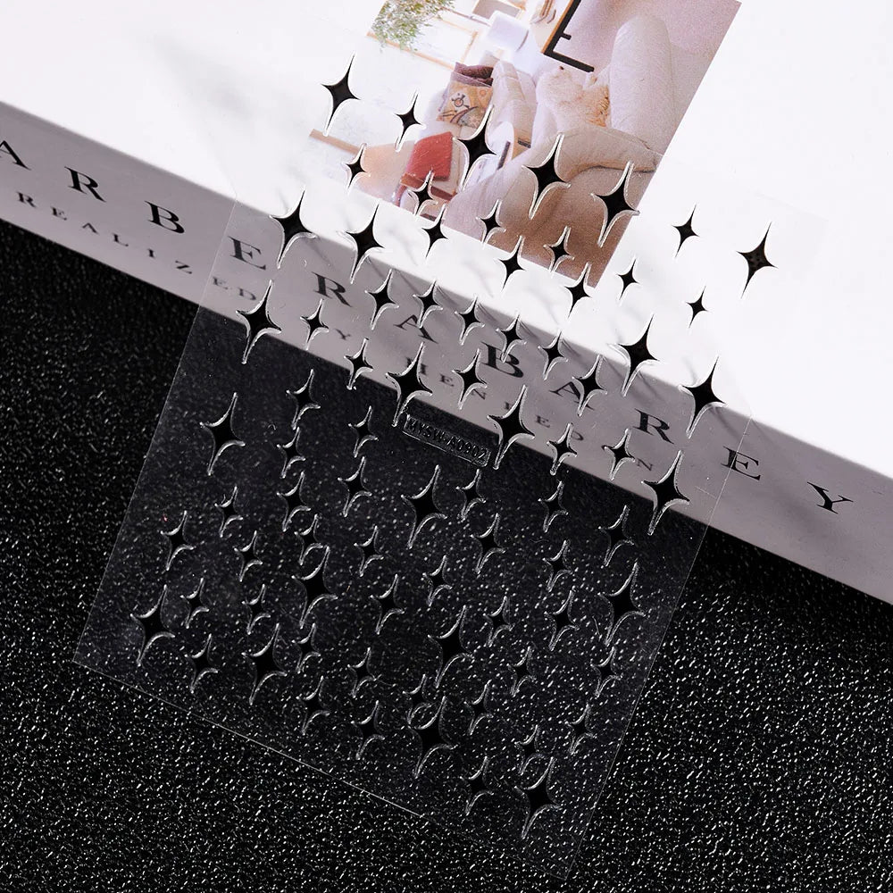3D Laser Silver/Rose Gold Hollow Cross Star Nail Art Stickers Design Self-Adhesive Hollow Cross Star Nail/Body Art Decor Sticker