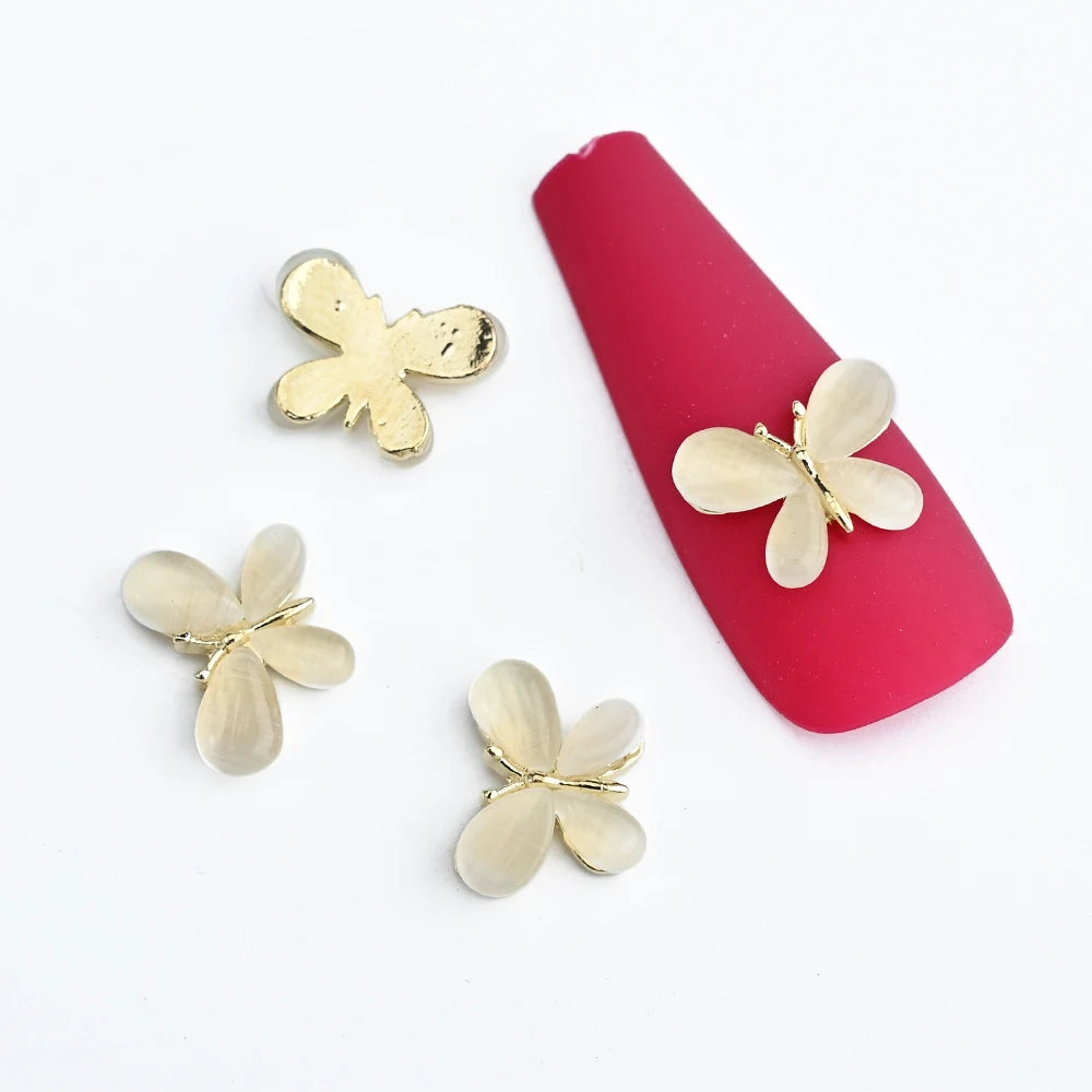 Pink Butterfly Zircon Nail Charms 10pc