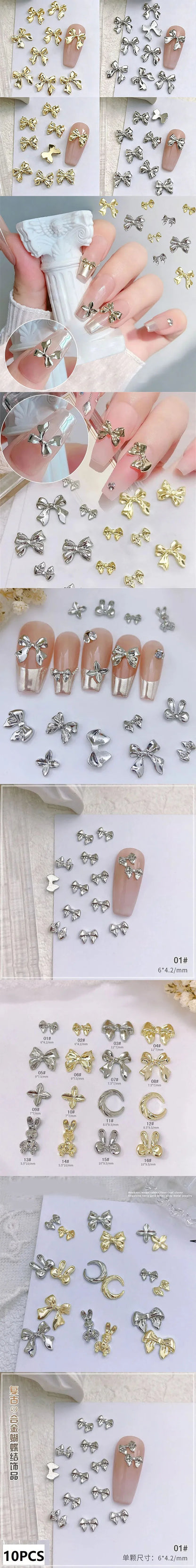 New 10pcs Butterfly Parts Ribbon Parts Ribbon Decorations Nail Figures Bows Nail Charms Bow Nail Accessories SZZS09
