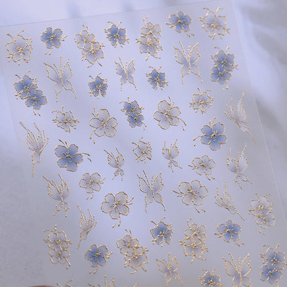 Colorful Floral Nail Art Sticker Summer Garden Motifs Juicy Flower Petals Dimensional Botanical Patterns Adhesive Manicure Decal