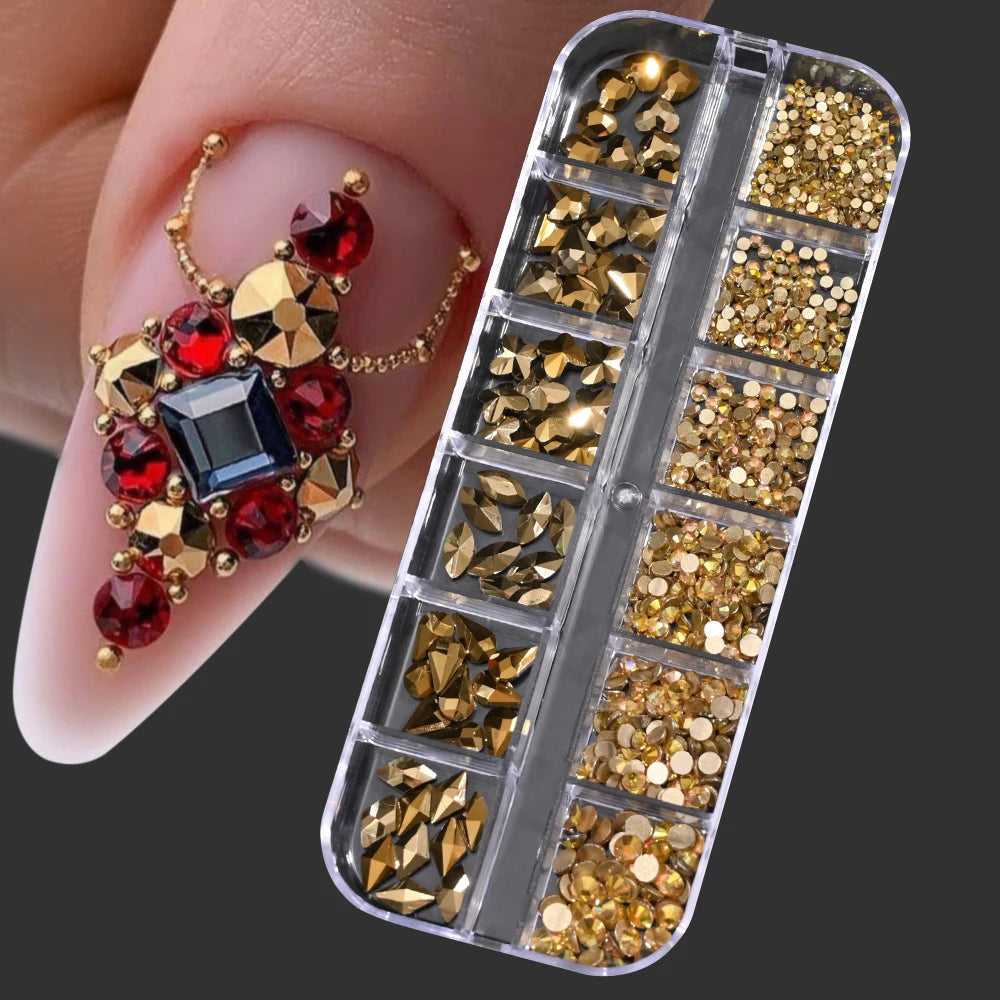 Crystal AB Rhinestone Nail Art Kit 12 Grid