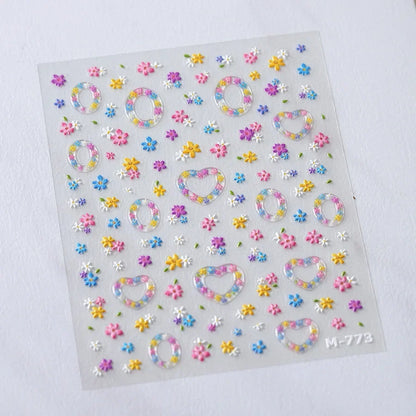 Colorful Floral Nail Art Sticker Summer Garden Motifs Juicy Flower Petals Dimensional Botanical Patterns Adhesive Manicure Decal