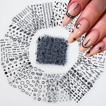 30pcs Black Line Nail Stickers 3D Irregular Line Geometric Pattern Nail Sticker Mysterious Sexy DIY Gothic Style Nail Stickers