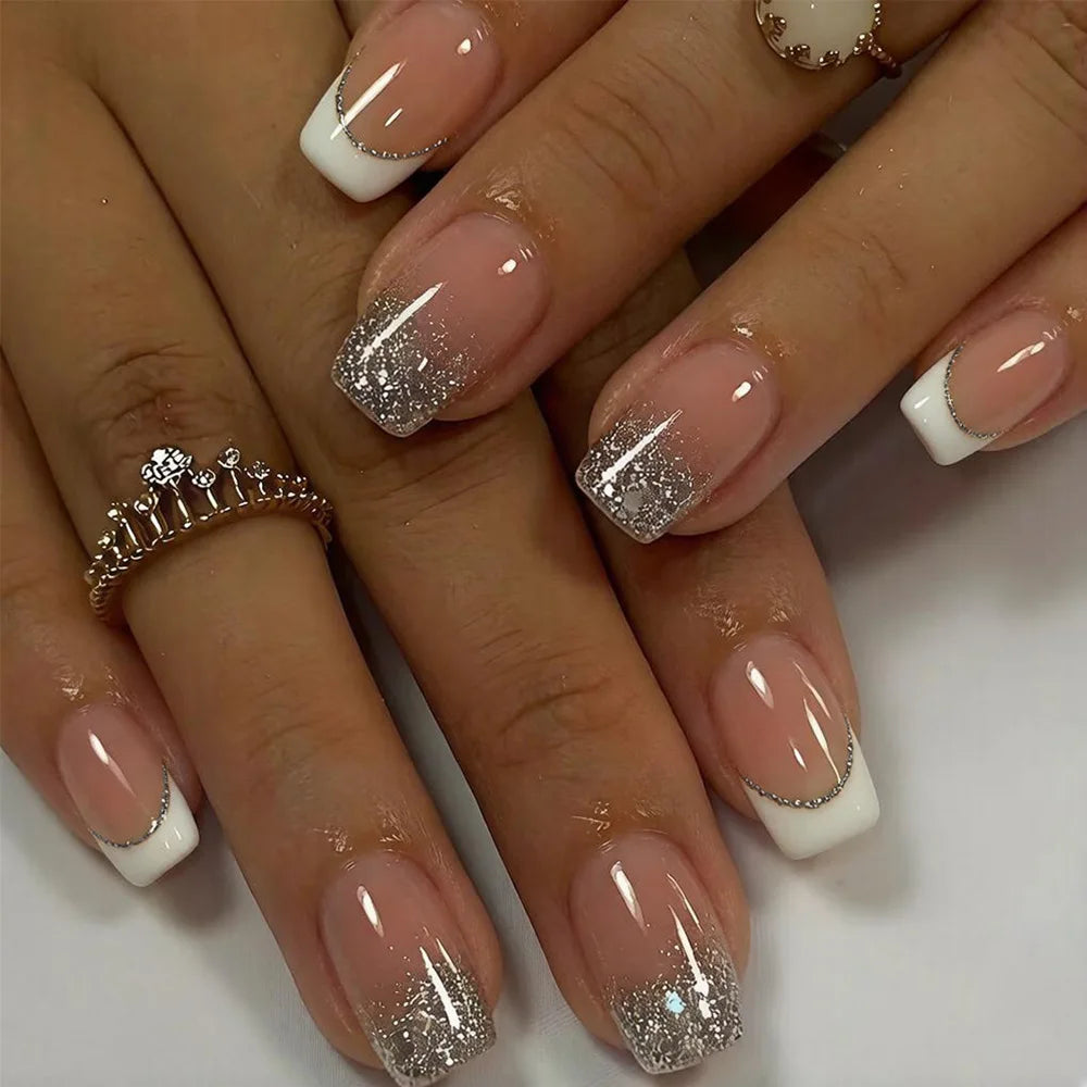Glitter White French Press-On Nails
