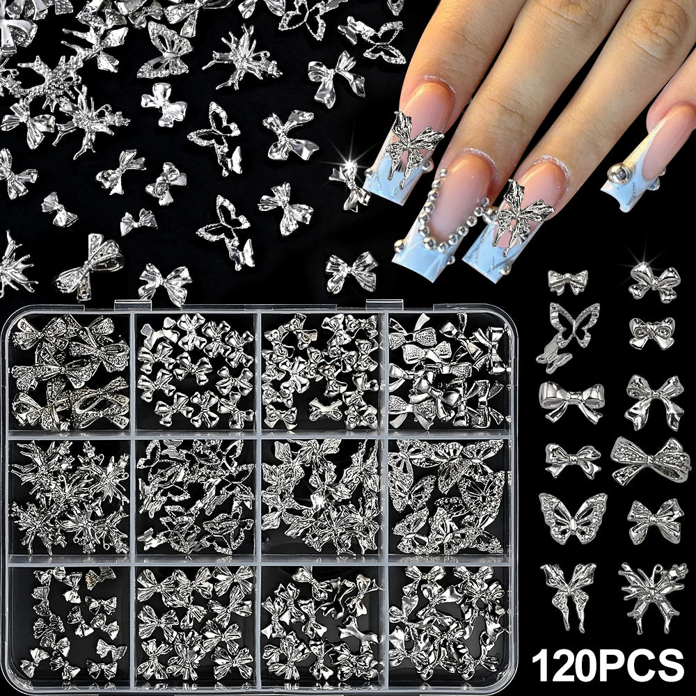 Gold Bow Butterfly Metal Nail Charms 120pc