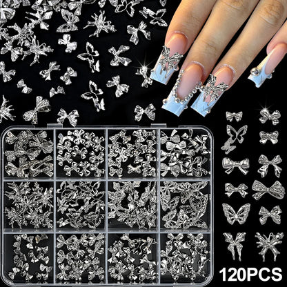 Gold Bow Butterfly Metal Nail Charms 120pc