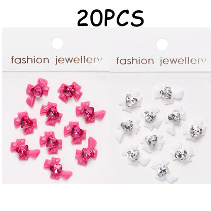 30/20/10PC Pink Ribbon Resin Bow Parts Nail Charms Mix-Style Bow Rhinestone Jewelry 8-12mm Y2K Accessory for DIY Manicure Decora