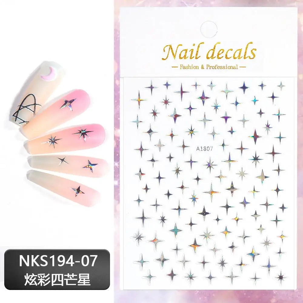 3D Laser Silver/Rose Gold Hollow Cross Star Nail Art Stickers Design Self-Adhesive Hollow Cross Star Nail/Body Art Decor Sticker
