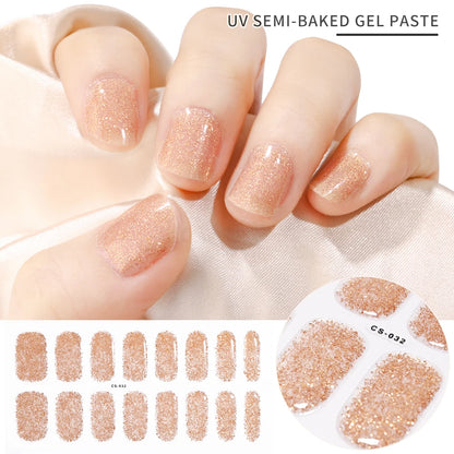 16pcs French White/Black Glitter Semi-cured Gel Nail Stickers Long-acting Waterproof LED Lamp UV Gel Slider DIY Manicure Decor