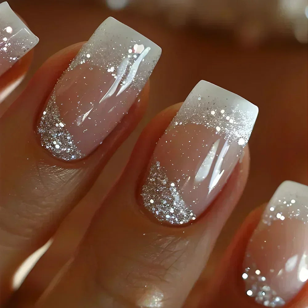 Glitter White French Press-On Nails