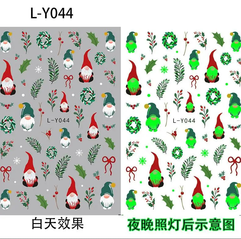 1pcs Luminous Light Bulbs Design Nail Art Stickers 3D Christmas Tree Snowflakes Noctilucent Lanterns Nail Decals DIY Winter Nail