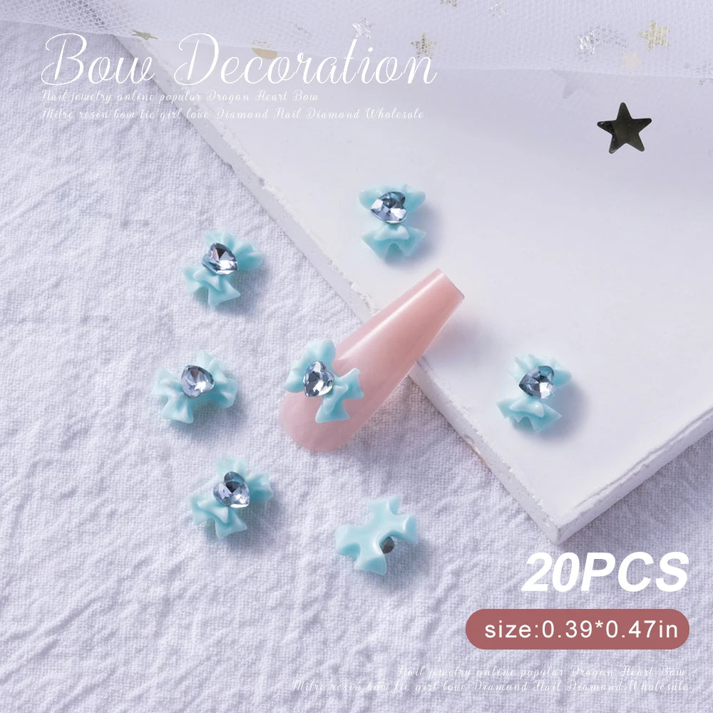 30/20/10PC Pink Ribbon Resin Bow Parts Nail Charms Mix-Style Bow Rhinestone Jewelry 8-12mm Y2K Accessory for DIY Manicure Decora