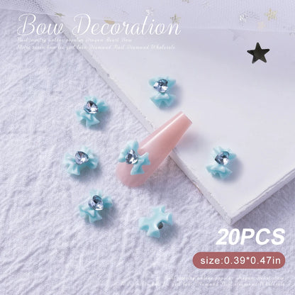 30/20/10PC Pink Ribbon Resin Bow Parts Nail Charms Mix-Style Bow Rhinestone Jewelry 8-12mm Y2K Accessory for DIY Manicure Decora