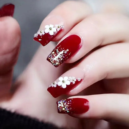 Pink Rhinestone Coffin Press-On Nails
