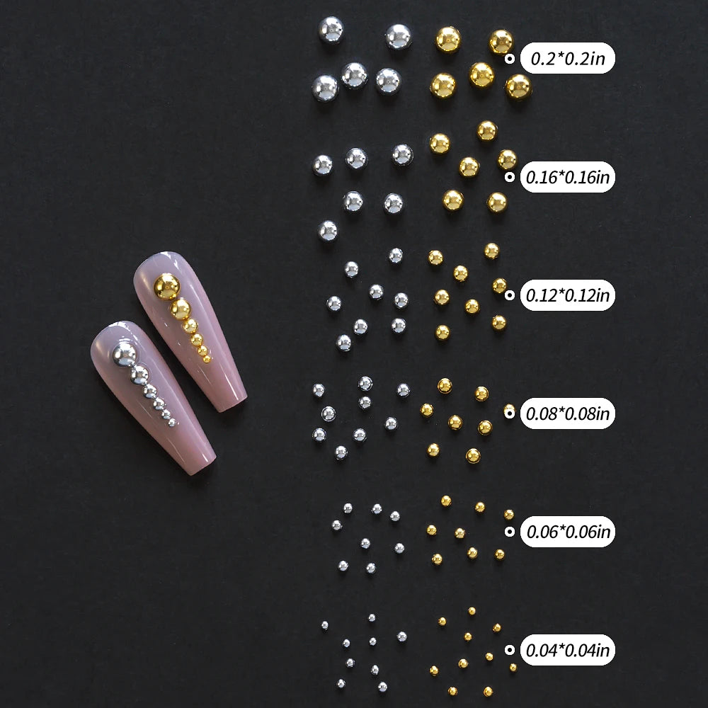 Gold Silver Pearl Caviar Nail Rhinestones