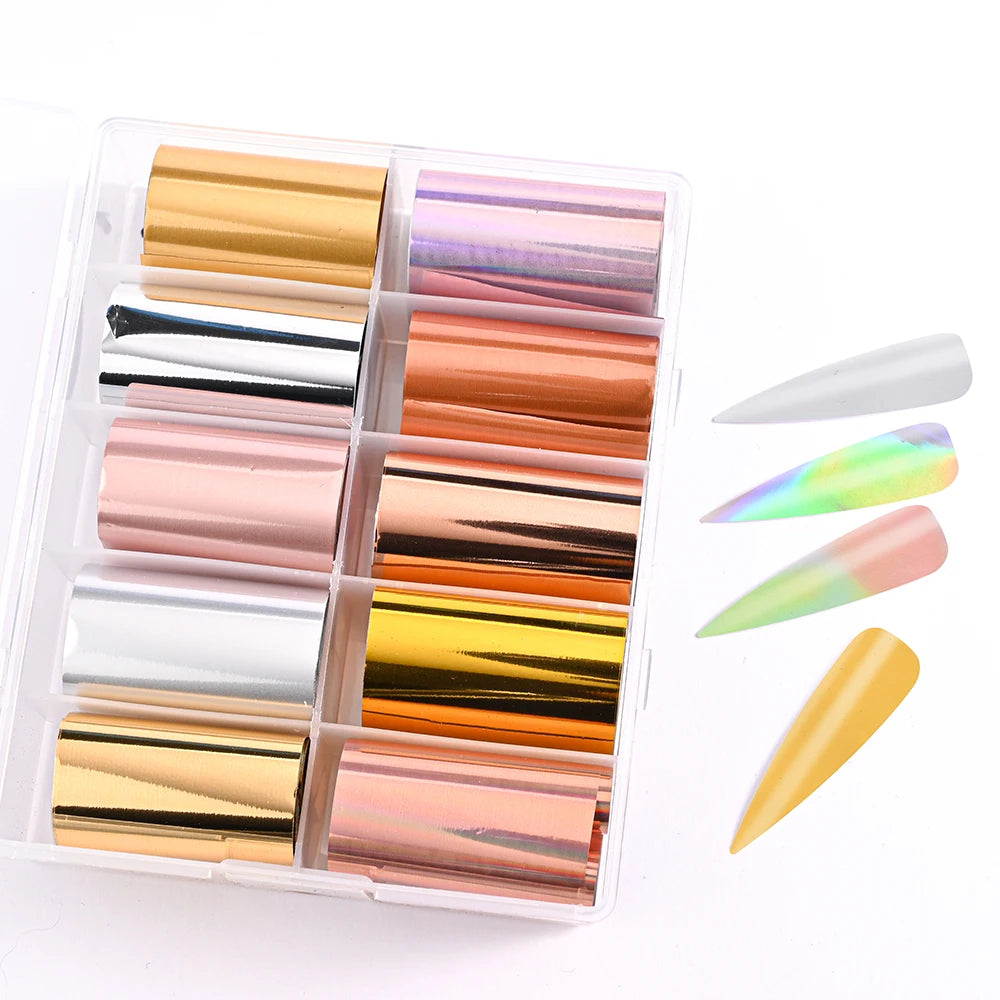 10Roll/Box Rose Flowers Designs Transfer Foil Sky Decals Transfer Foil Nails Sliders Holographic Flower Stickers Manicure Decor*