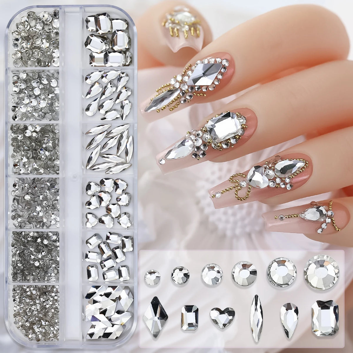 Crystal AB Rhinestone Nail Art Kit 12 Grid
