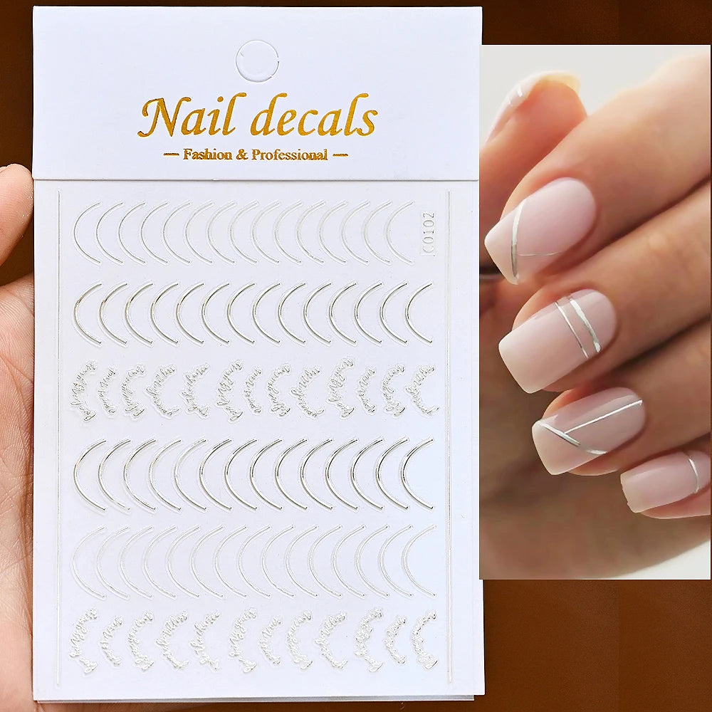 3D French Nail Stickers 1pcs French Romance Fashion Nail Accessories Metal Line Nail Stickers Nail Art Stickers Nail Stickers