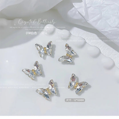 Pink Butterfly Zircon Nail Charms 10pc