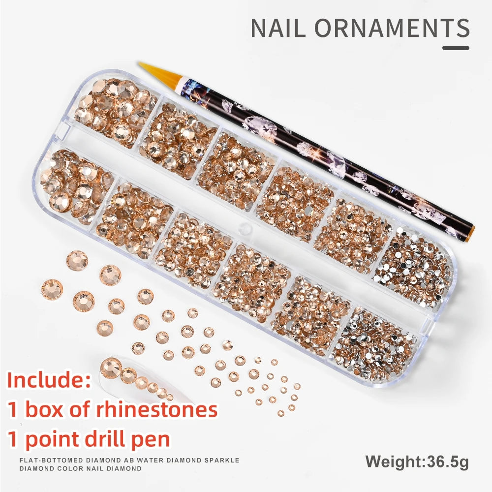 Crystal AB Rhinestone Nail Art Kit 12 Grid