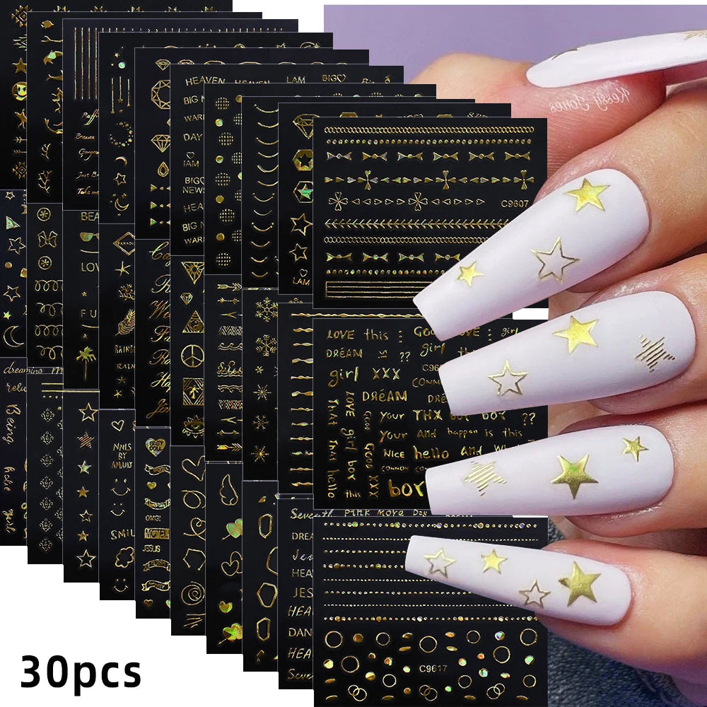 30pcs Black Line Nail Stickers 3D Irregular Line Geometric Pattern Nail Sticker Mysterious Sexy DIY Gothic Style Nail Stickers