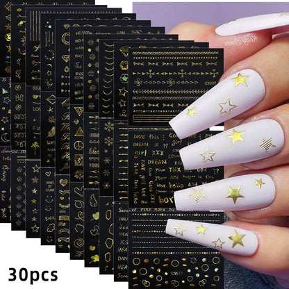 30pcs Black Line Nail Stickers 3D Irregular Line Geometric Pattern Nail Sticker Mysterious Sexy DIY Gothic Style Nail Stickers