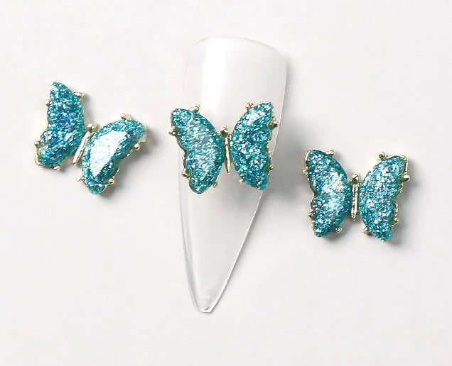 Pink Butterfly Zircon Nail Charms 10pc